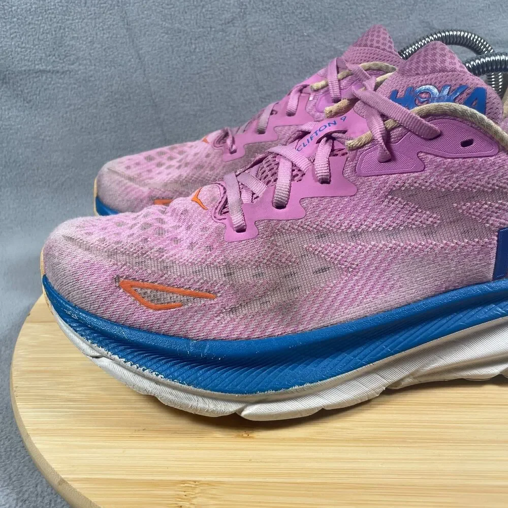 Hoka Clifton 9 Womens Size 10 B Pink Blue Athletic Sneakers Running Shoes